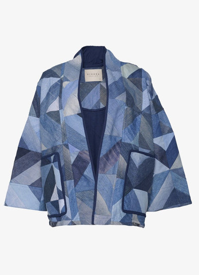 Elliot Patchwork Leftover Denim Jacket voorzijde.